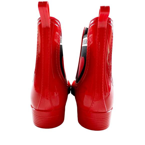 Love Moschino Chelsea Wellington Rain Boots Red Heart Glossy PVC Ankle 37 7US - Picture 10 of 16